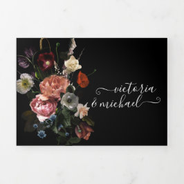 Convite Com Dobra Tripla NeoClasslight Floral Dark & Moody Wedding
