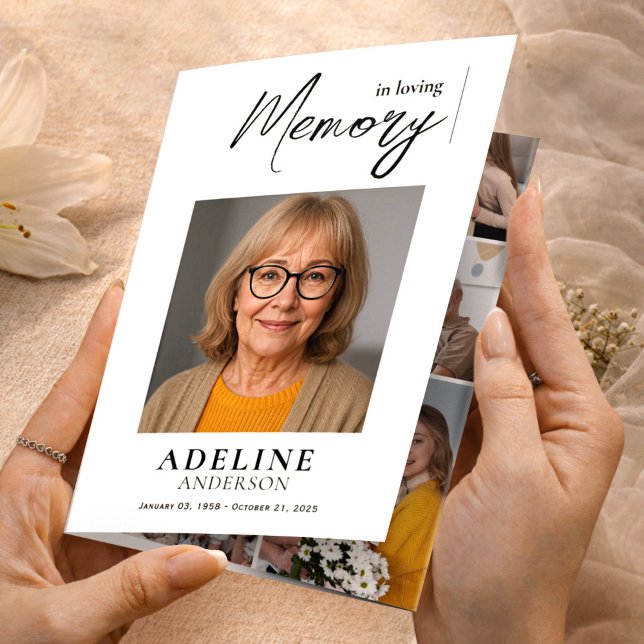 Convite Com Dobra Tripla No Adorável Funeral de Triplicação de Fotos Obituá (Criador carregado)