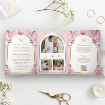 Noiva Borboleta Arco Dourado Floral Rosa Rubor