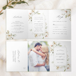 Convite Com Dobra Tripla Noiva Floral Elegante Casamento Sage Blush Branco