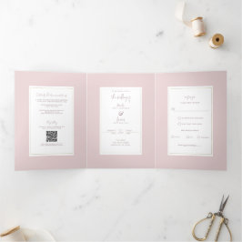 Convite Com Dobra Tripla Noiva Minimalista Moderna Rosa e Dourado