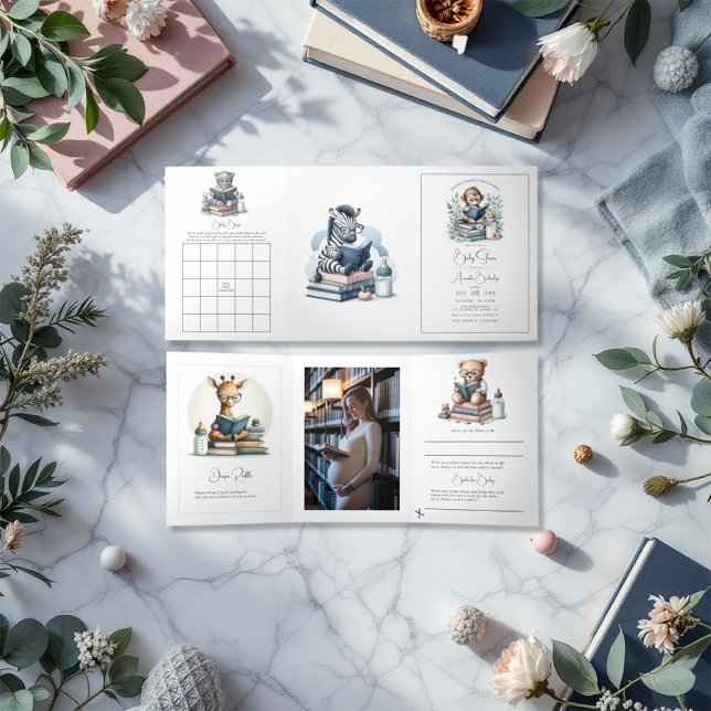 Convite Com Dobra Tripla Nossa Próxima Foto do Chá de fraldas do Capítulo (Our New Chapter Baby Shower Collection)