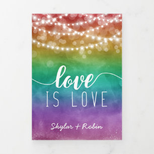 Convite Com Dobra Tripla O Amor é Amor Luzes de Fadas Arco-íris Casamento G