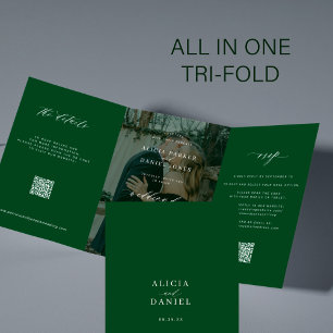 Convite Com Dobra Tripla O RSVP de detalhes do RSVP de casamento verde de f