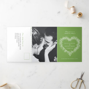 Convite Com Dobra Tripla Opção de refeição de casamento verde branco de vis