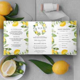 Convite Com Dobra Tripla Orquard Rustic Citrus Lemon All in One Wedding