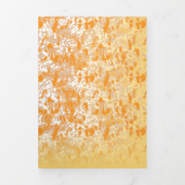 Convite Com Dobra Tripla Padrão têxtil com laranja vibrante e dourado (Cobrir)