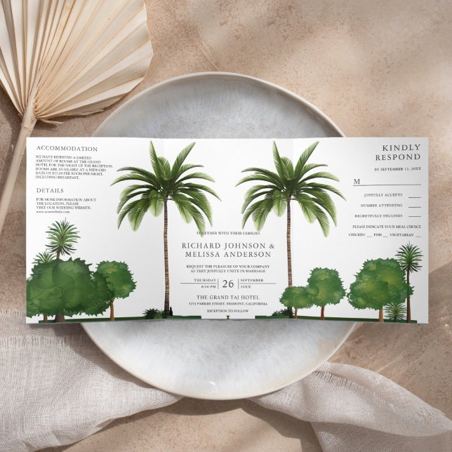 Convite Com Dobra Tripla Paisagem Tropical Vegetação Luxuriante Árvore de P (Criador carregado)