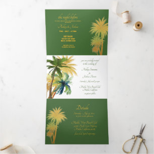 Convite Com Dobra Tripla Palm Tree Beach Wedding Tri-Fold