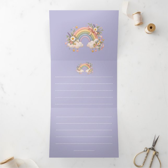 Convite Com Dobra Tripla Papelaria Arco-íris Pastel  (Dentro)