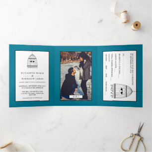 Convite Com Dobra Tripla Parabéns, Duck Blue Wedding Suite