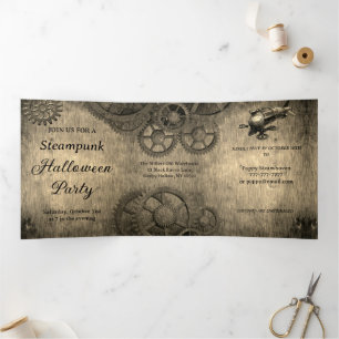 Convite Com Dobra Tripla Partido Vitoriano Steampunk Halloween