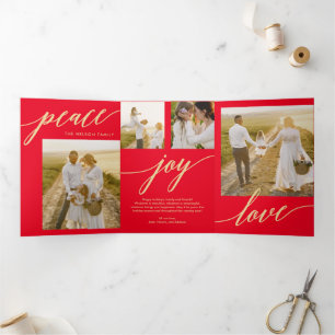 Convite Com Dobra Tripla Peace Joy Love EDITABLE COLOR Trifold Holiday Card