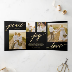 Convite Com Dobra Tripla Peace Joy Love EDITABLE COLOR Trifold Holiday Card