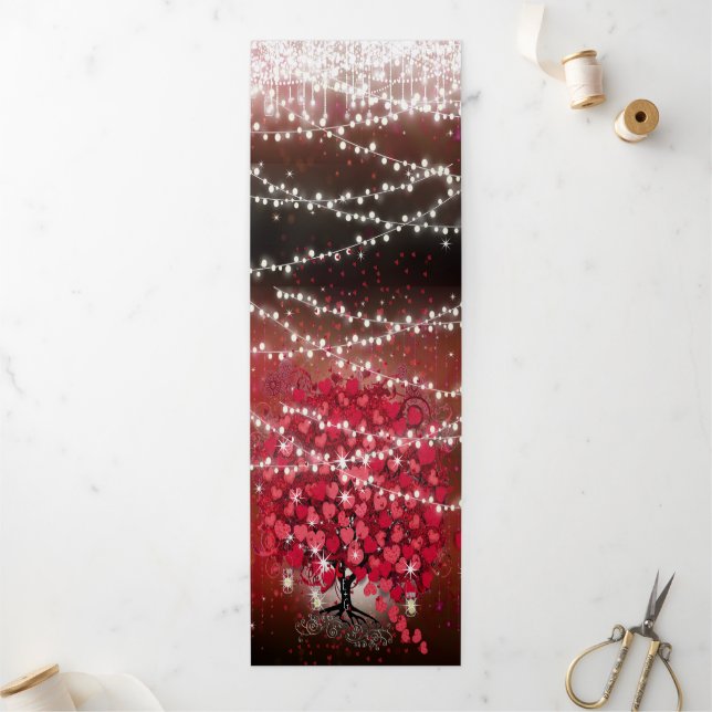 Convite Com Dobra Tripla Pink Vermelho Elegante sobre Casamento com Folha d (Fora)