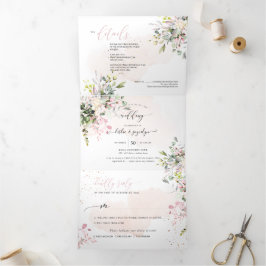 Convite Com Dobra Tripla PixDezines Elegante Eucalipto Rosa Choque