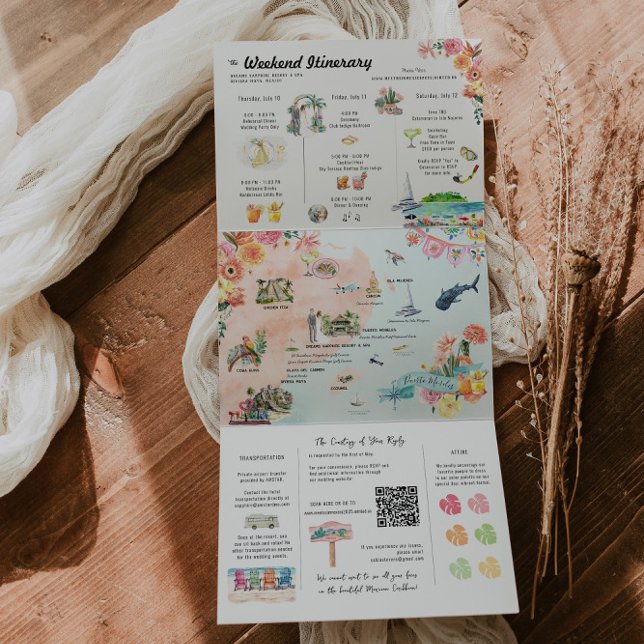 Convite Com Dobra Tripla Quintana Roo | Mapa Itinerário do México (Criador carregado)