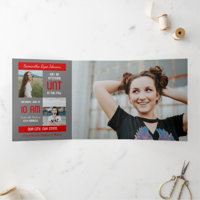 Convite Com Dobra Tripla Red Modern Block 5- Photo Graduation (Dentro)