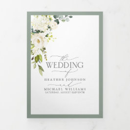 Convite Com Dobra Tripla Refeições Verdes De Cinzas Brancas Elegantes Casad