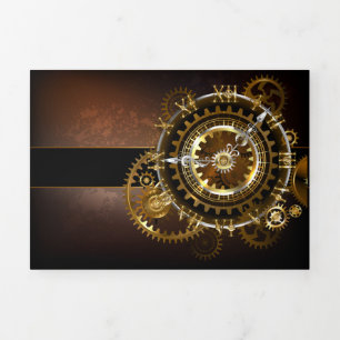 Convite Com Dobra Tripla Relógio steampunk com engrenagens antigas