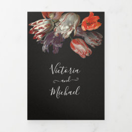 Convite Com Dobra Tripla Rembrandt Floral Dark & Moody Wedding Tri-Fold Inv