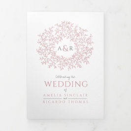 Convite Com Dobra Tripla Rosa de monograma empoeirado deixa casamento tudo