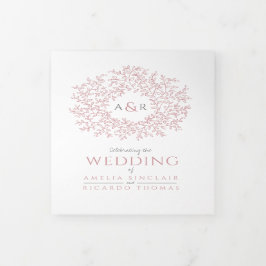 Convite Com Dobra Tripla Rosa de monograma empoeirado deixa casamento tudo