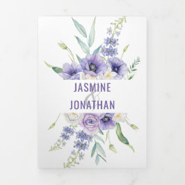 Convite Com Dobra Tripla Rosas Roxos Disies Hydrangeas Casamento