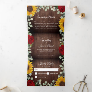 Convite Com Dobra Tripla Rosas Rustic Sunflower Eucalyptus Casamento Fotogr