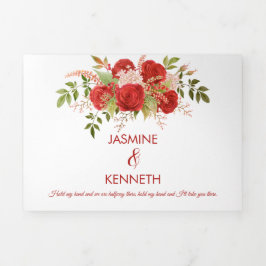 Convite Com Dobra Tripla Rosas Vermelhas de Inverno em Aquarela e Casamento