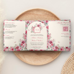 Convite Com Dobra Tripla Rosas Vermelhas Rosa de São Valentim Borboleta Cre