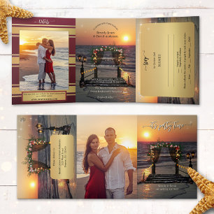 Convite Com Dobra Tripla Rose Arbor Beach Photo Casamento Tudo em Um