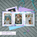 Convite Com Dobra Tripla Roxo, Azul, Aqua Dragonfly Sweet 16 Foto Spread<br><div class="desc">Apresente a sua foto doce 16 espalhada por um belo triplo floral 5x7. Inclua fotos de bebês com sua doce 16ª mensagem personalizada. Suas fotos estão cercadas por libélulas brancas. As belas orquídeas aquáticas por trás do seu texto e fotos são redimensionáveis. Azul, aquamarina e aquarela púrpura Doce 16 convites...</div>