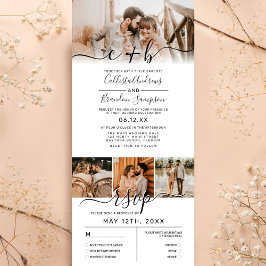 Convite Com Dobra Tripla RSVP de Casamento do Monograma de Foto Preta Branc