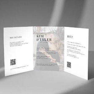 Convite Com Dobra Tripla RSVP de detalhes do casamento de fotos brancas e p