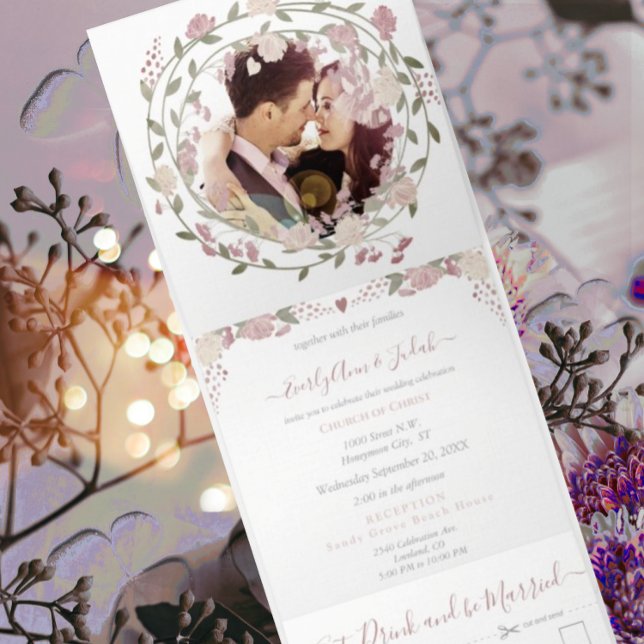 Convite Com Dobra Tripla Rubor Poeira Rosa Tons Terrosos Peônia Floral  Cas (Criador carregado)