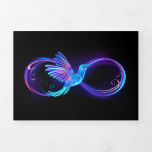 Convite Com Dobra Tripla Símbolo de Infinito Neon com Beija-flor Brilhante