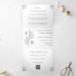 Convite Com Dobra Tripla Simple Modern Boho Monograma Mandala Casamento