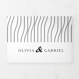 Convite Com Dobra Tripla Simples casamento branco-Na moda preto