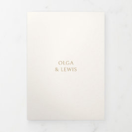 Convite Com Dobra Tripla Simples Ivory e Dourado Casamento Moderno