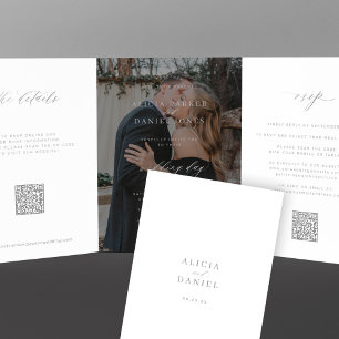 Convite Com Dobra Tripla Sobreposição de fotos RSVP de detalhes do casament
