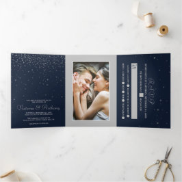 Convite Com Dobra Tripla Suíte de Casamento de Estrelas Marinhos Elegantes