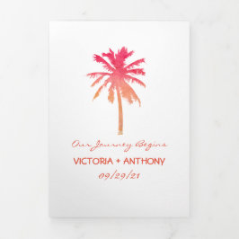 Convite Com Dobra Tripla Suíte de Casamento de Praia Tropical Sunset Palm