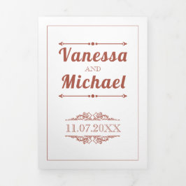 Convite Com Dobra Tripla Terracotta vintage elementos e casamento tipográfi