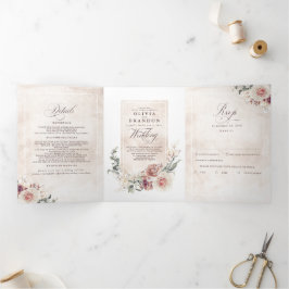 Convite Com Dobra Tripla Terthy Shade Flowers Elegante Boho Casamento