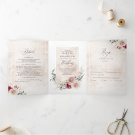 Convite Com Dobra Tripla Terthy Shade Flowers Elegante Boho Casamento