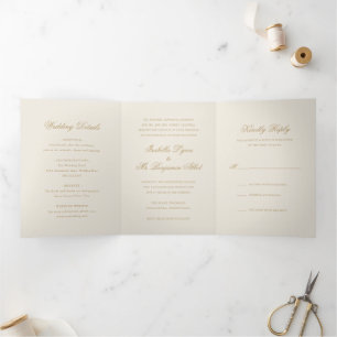 Convite Com Dobra Tripla Tradicional Casamento Elegante Formal De Marfim