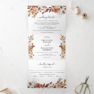 Convite Com Dobra Tripla Três vezes Elegante do Casamento outono de outono 