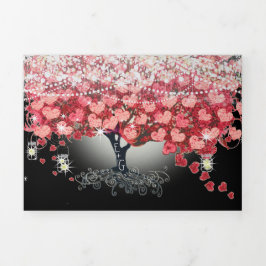 Convite Com Dobra Tripla Tudo Em Um Casamento De Folha De Coração Vermelha 