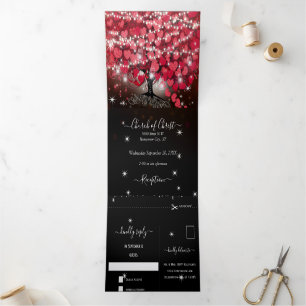 Convite Com Dobra Tripla Tudo Em Um Casamento De Folha De Coração Vermelha